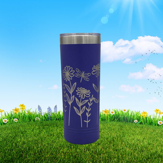 Wildflower 22oz Skinny Tumbler - 360 degree laser engraved wrap - Gift For Her