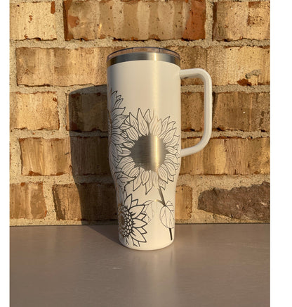 40oz Tumbler Laser Engraved Cup with Sunflower Design Flower 360 wrap Etched Travel Mug Gift for Her