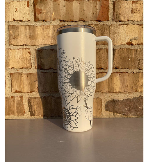 40oz Tumbler Laser Engraved Cup with Sunflower Design Flower 360 wrap Etched Travel Mug Gift for Her