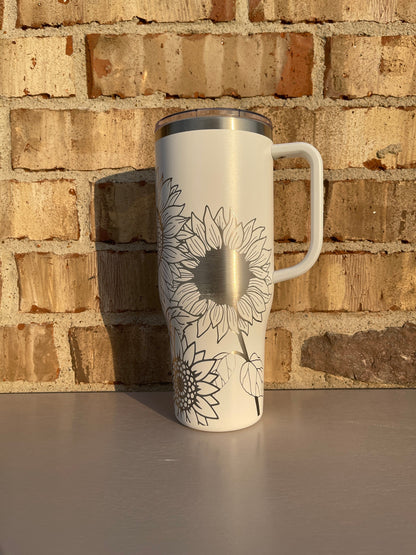 40oz Tumbler Laser Engraved Cup with Sunflower Design Flower 360 wrap Etched Travel Mug Gift for Her