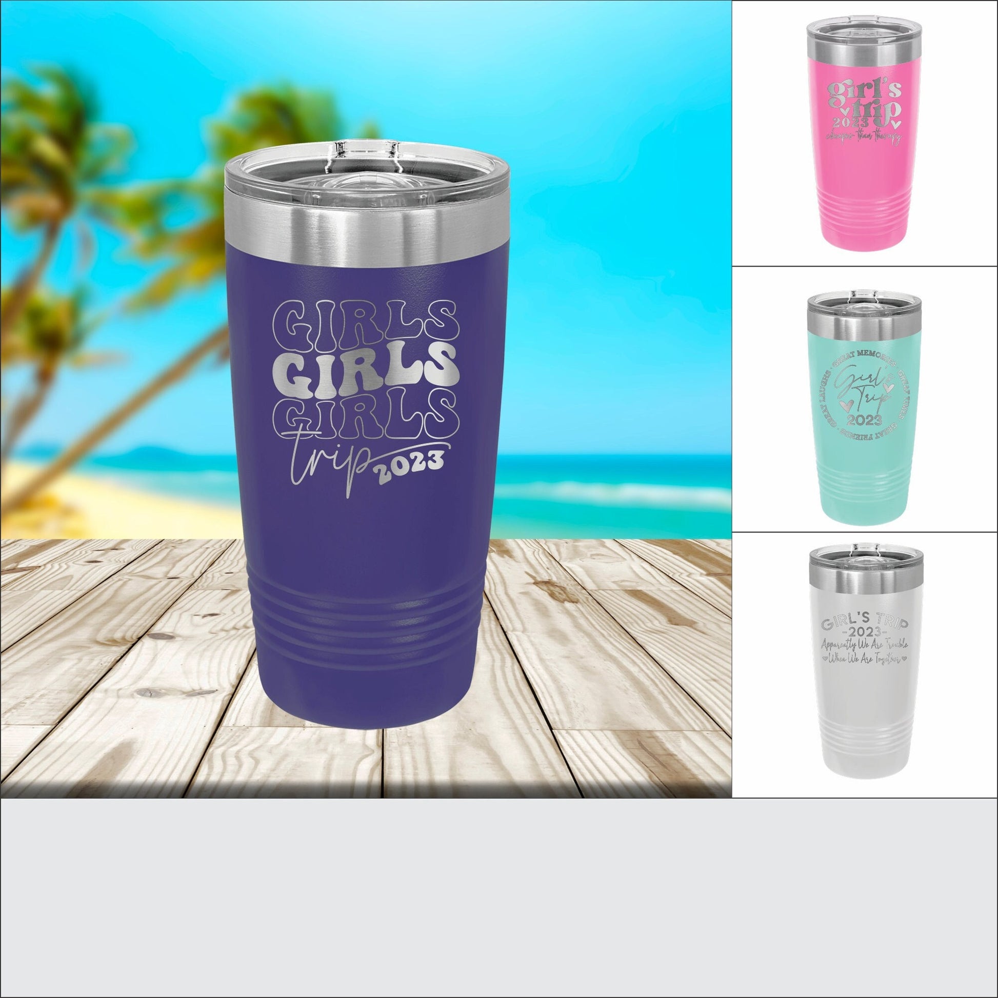Girls Trip Laser Engraved 20oz Tumbler, Girls Weekend, Bachelorette Party, Beach trip, Vacation Cup, Customizable, Personalized
