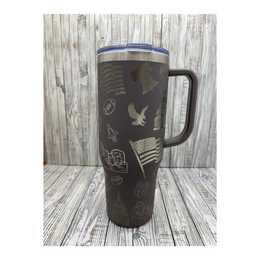Patriotic Laser Engraved 40oz Tumbler - American Flag, Capital, Bald Eagle, Football - USA Independence Day Gift - America-Themed Cup