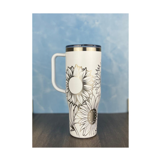 Sunflower 40oz Tumbler, Laser Engraved Tumbler - Floral design - Sunflower Design