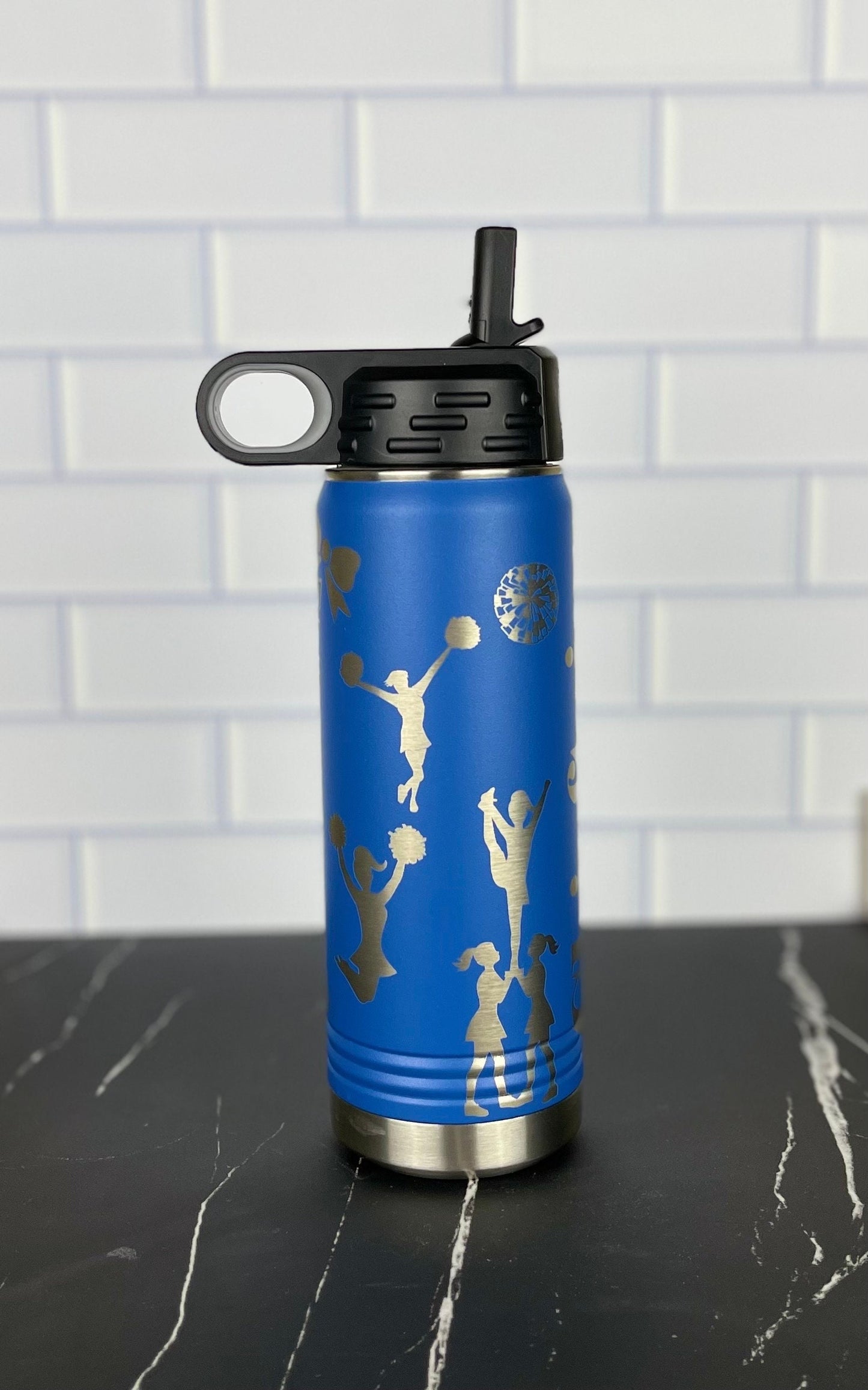 Personalized Cheerleading Water Bottle, Custom Laser Engraved 20oz Cheer Tumbler, Gift for Cheerleader, School Name Water Bottle