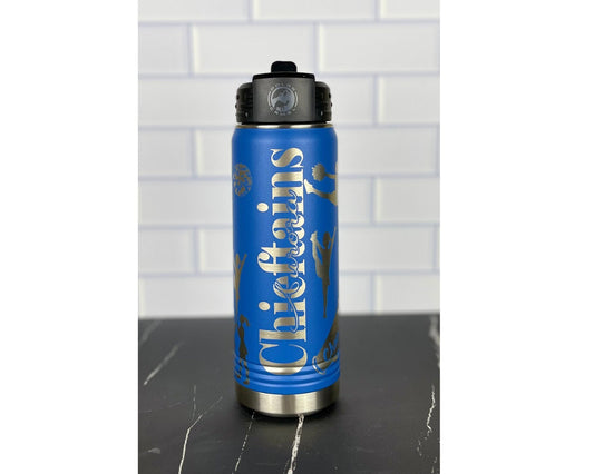 Custom Cheerleader Water Bottle Personalized with Name and School Mascot, Laser Engraved Cheer Gift, Cheer Team, Cheerleading Theme Cup