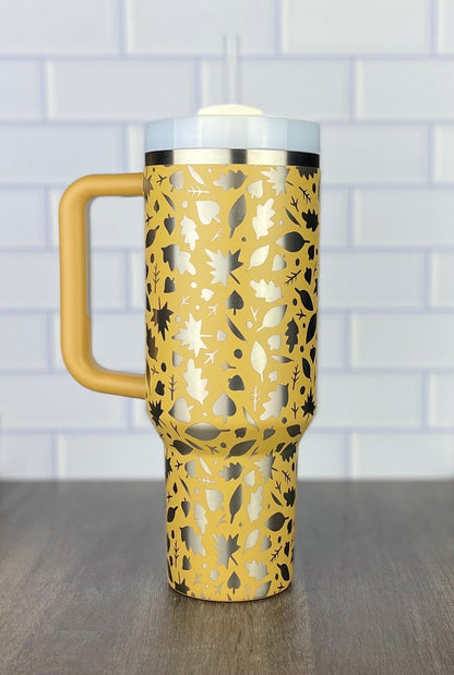 40oz Autumn Stanley Quencher Tumbler Fall 360 Wrap Design, Laser Engraved Gift for Her Stanley TikTok Cup
