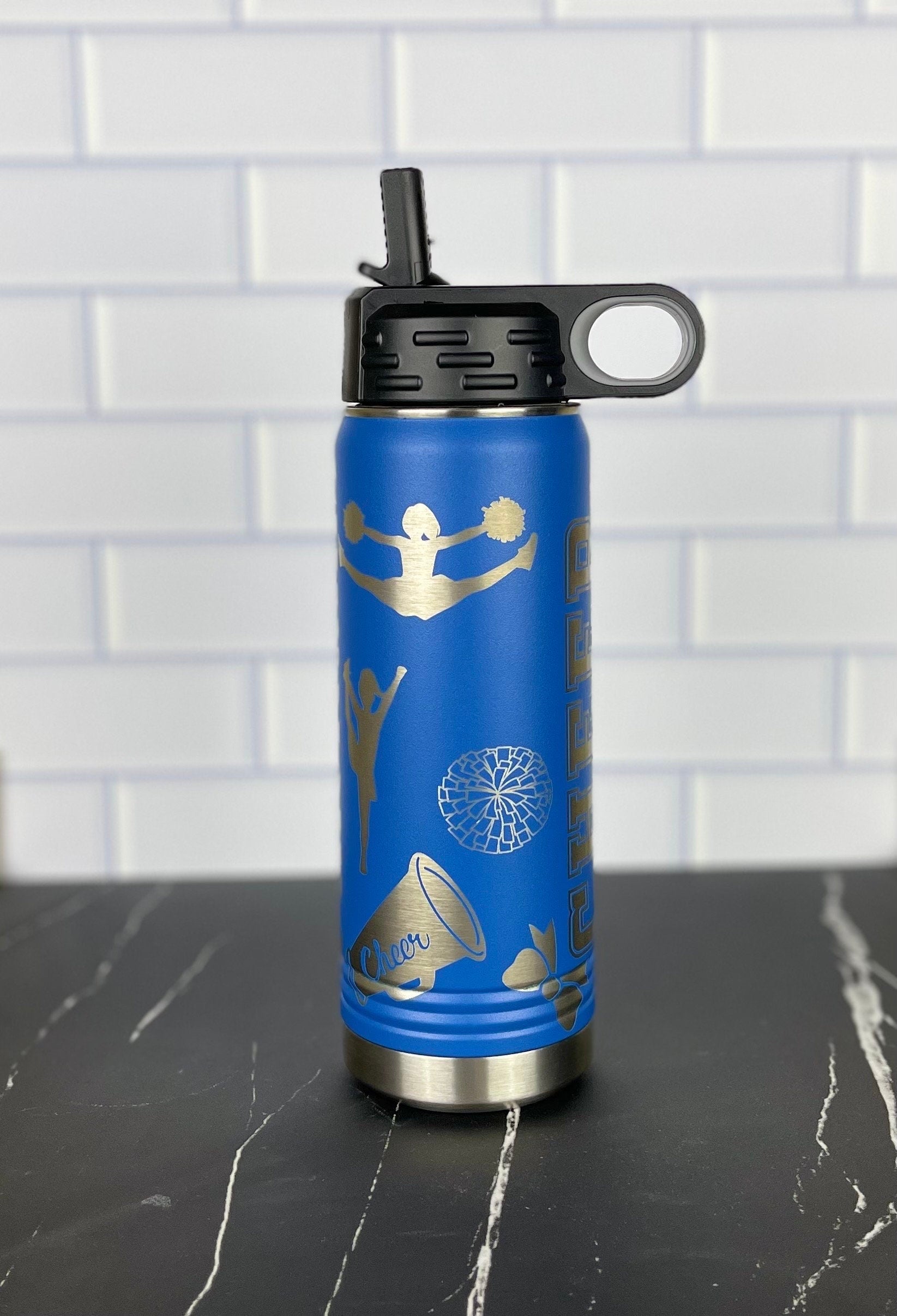 Personalized Cheerleading Water Bottle, Custom Laser Engraved 20oz Cheer Tumbler, Gift for Cheerleader, School Name Water Bottle