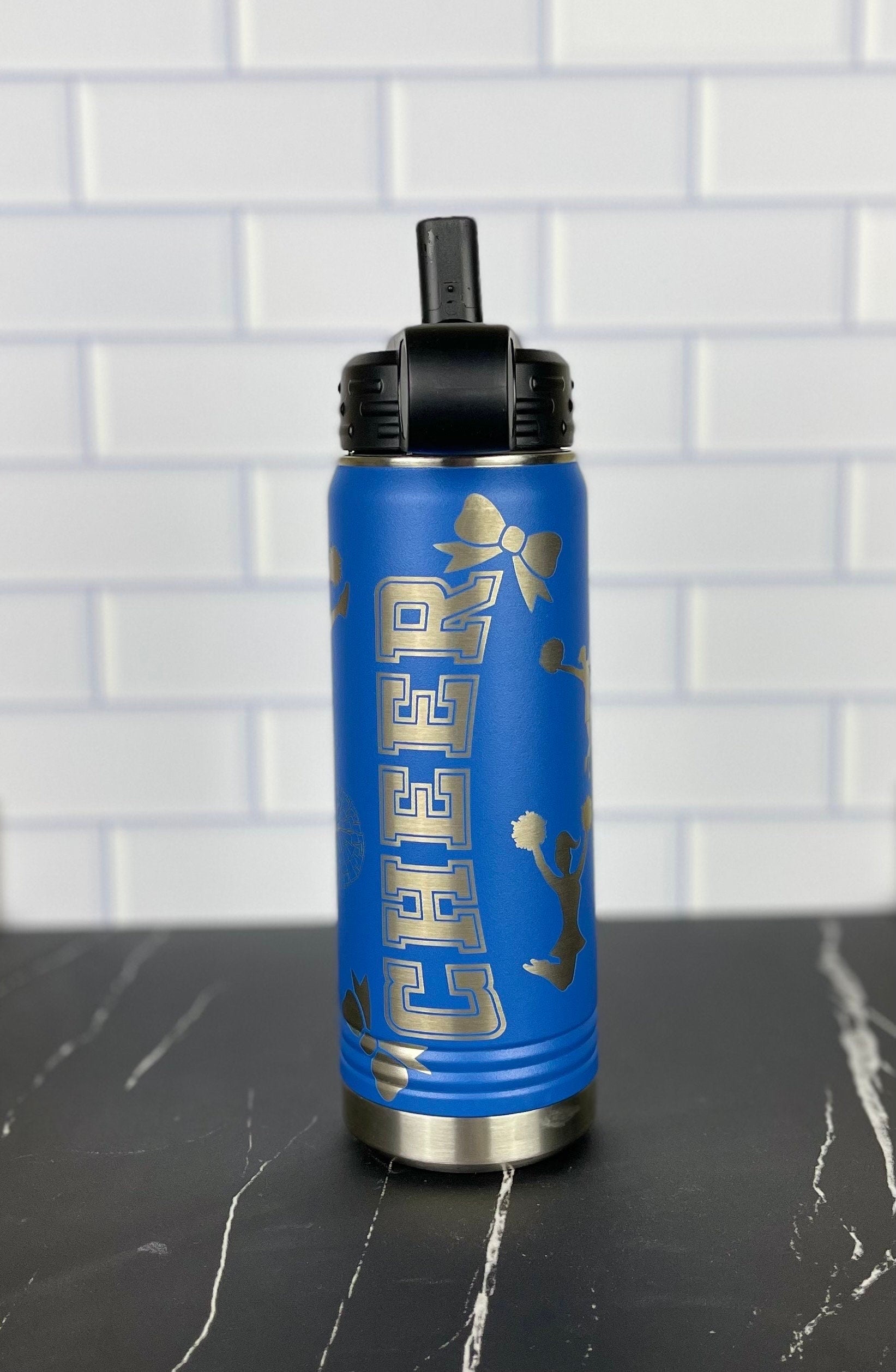 Personalized Cheerleading Water Bottle, Custom Laser Engraved 20oz Cheer Tumbler, Gift for Cheerleader, School Name Water Bottle