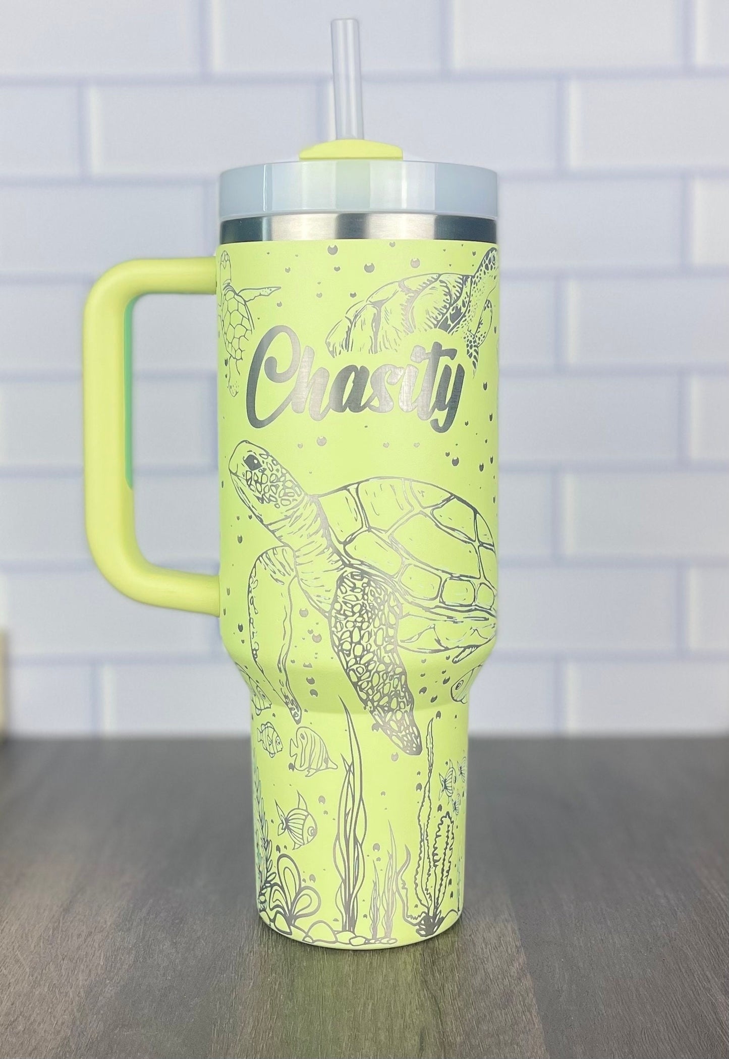 40oz Stanley Quencher Tumbler Under The Sea 360 Wrap Design, Sea Turtle Laser Engraved Gift for Her Stanley TikTok Cup