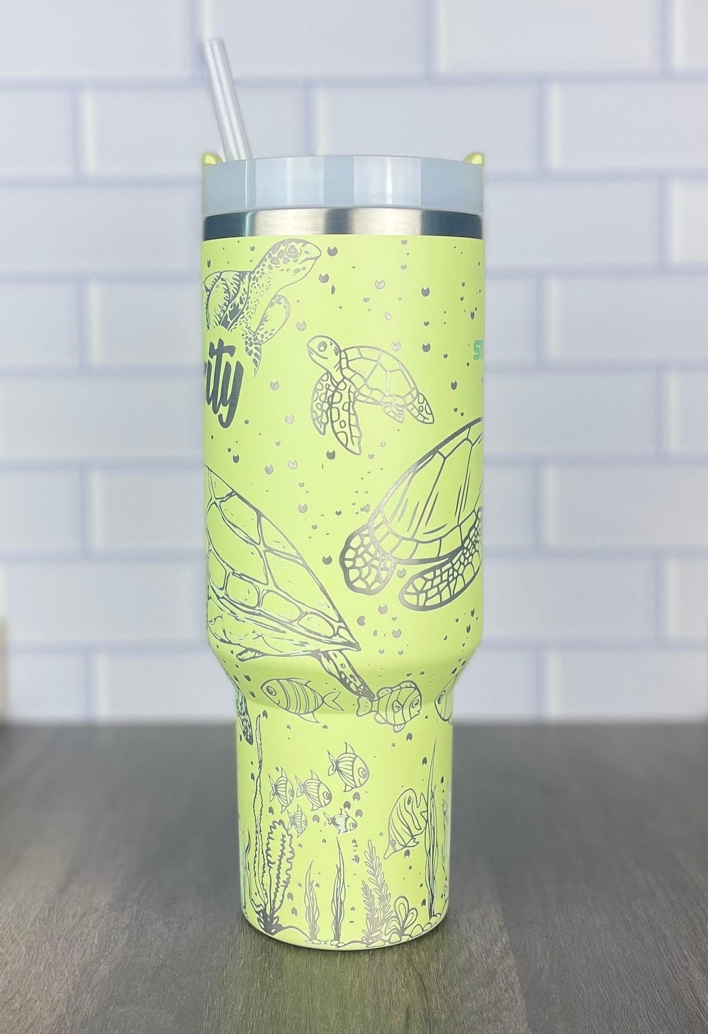 40oz Stanley Quencher Tumbler Under The Sea 360 Wrap Design, Sea Turtle Laser Engraved Gift for Her Stanley TikTok Cup