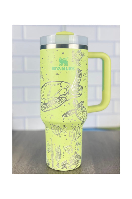 40oz Stanley Quencher Tumbler Under The Sea 360 Wrap Design, Sea Turtle Laser Engraved Gift for Her Stanley TikTok Cup
