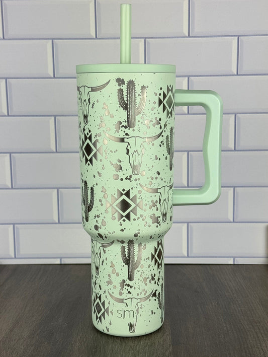 40oz Simple Modern Trek Tumbler Western Aztec 360 Wrap Design, Laser Engraved Gift for Her