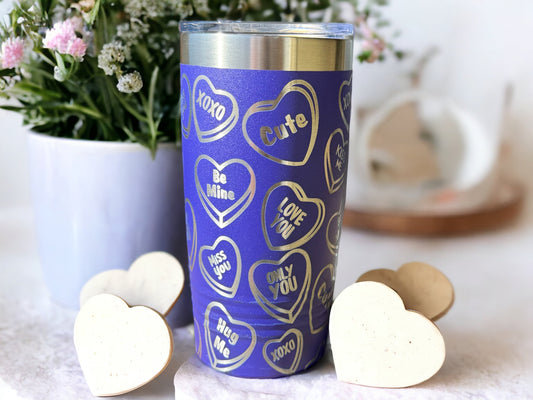 Valentine's Day Laser-Engraved 20 oz Tumbler with Sweet Candy Heart Wrap Gift for Her