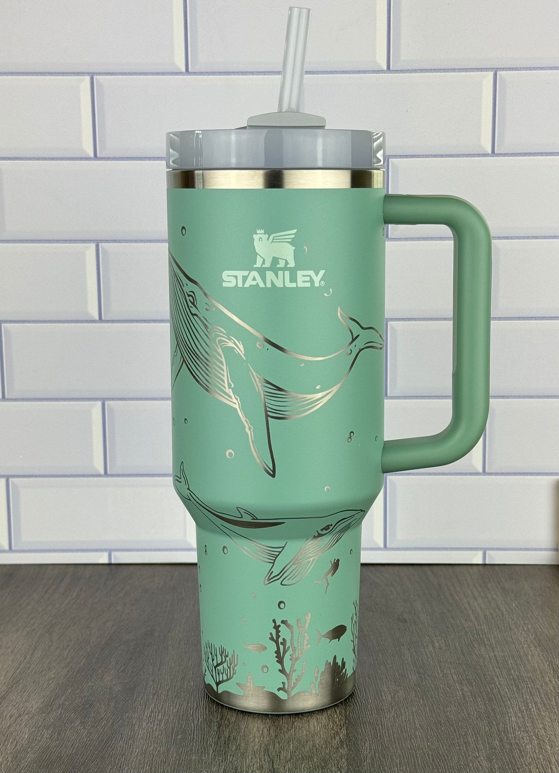 40oz Stanley Quencher Tumbler Whale 360 Wrap Design, Whale themed Laser Engraved Gift for Her Stanley TikTok Cup