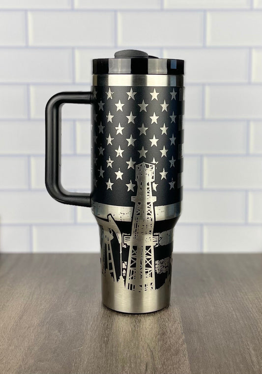 40oz Oil Field Themed Tumbler, Stanley Quencher and Stanley Dupe,