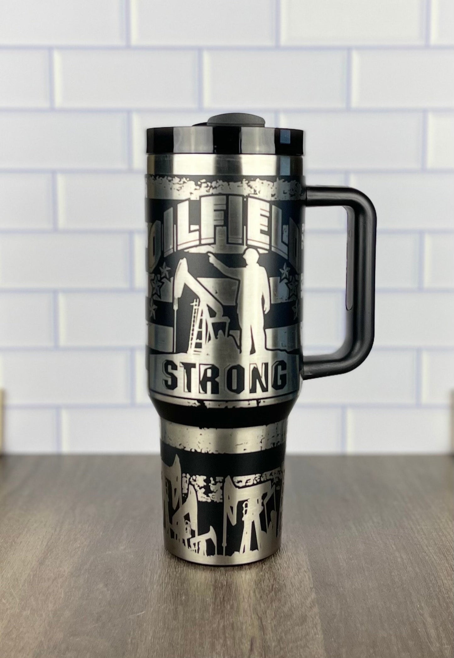 40oz Oil Field Themed Tumbler, Stanley Quencher and Stanley Dupe,