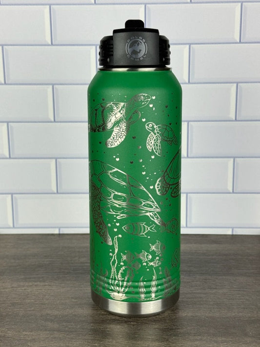 Sea Turtle Water Bottle, Sea Theme 32 oz Water Bottle, Cup for the Beach, Gift For a Tutle Lover
