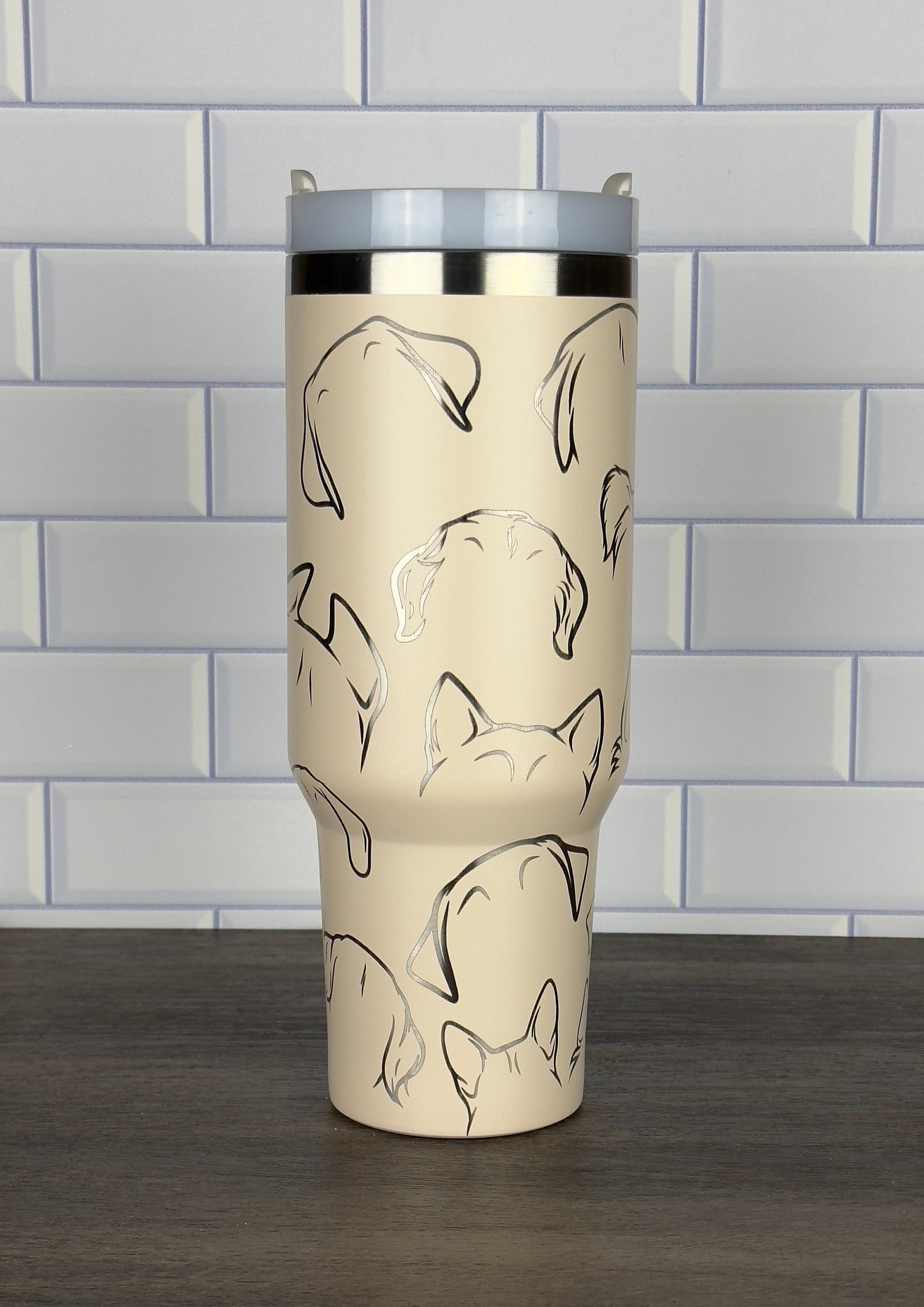 Dog Lover Tumbler, Dog Ears, Custom Laser Engraved Dog Gift, Stanley and Dupe Options Gift for Veterinarian