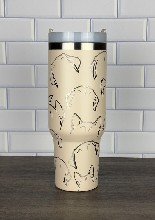 Dog Lover Tumbler, Dog Ears, Custom Laser Engraved Dog Gift, Stanley and Dupe Options Gift for Veterinarian