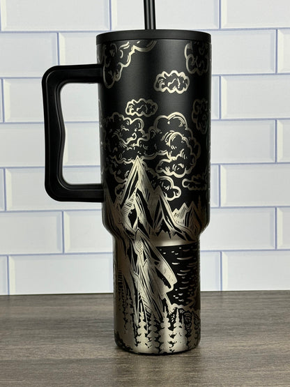 Engraved 40oz Simple Modern Trek Tumbler Nature Themed Design, Mountain Lover Cup, Camping Tumbler