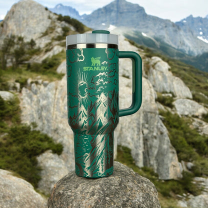Engraved 40oz Stanley Quencher Tumbler - Nature Themed Design, Mountain Lover Tumbler, Camping Gift