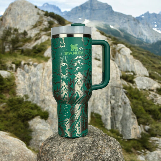 Engraved 40oz Stanley Quencher Tumbler - Nature Themed Design, Mountain Lover Tumbler, Camping Gift