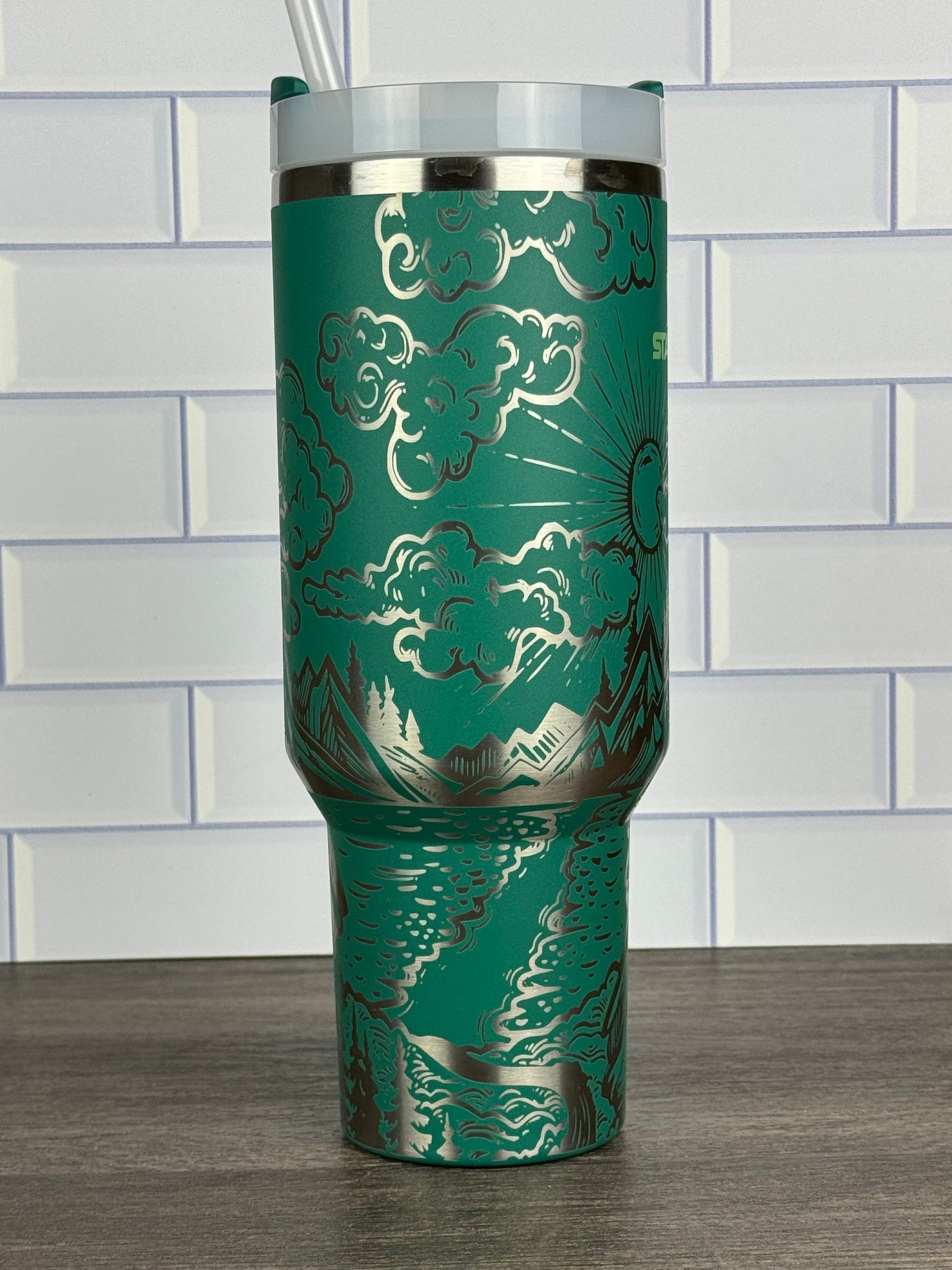 Engraved 40oz Stanley Quencher Tumbler - Nature Themed Design, Mountain Lover Tumbler, Camping Gift