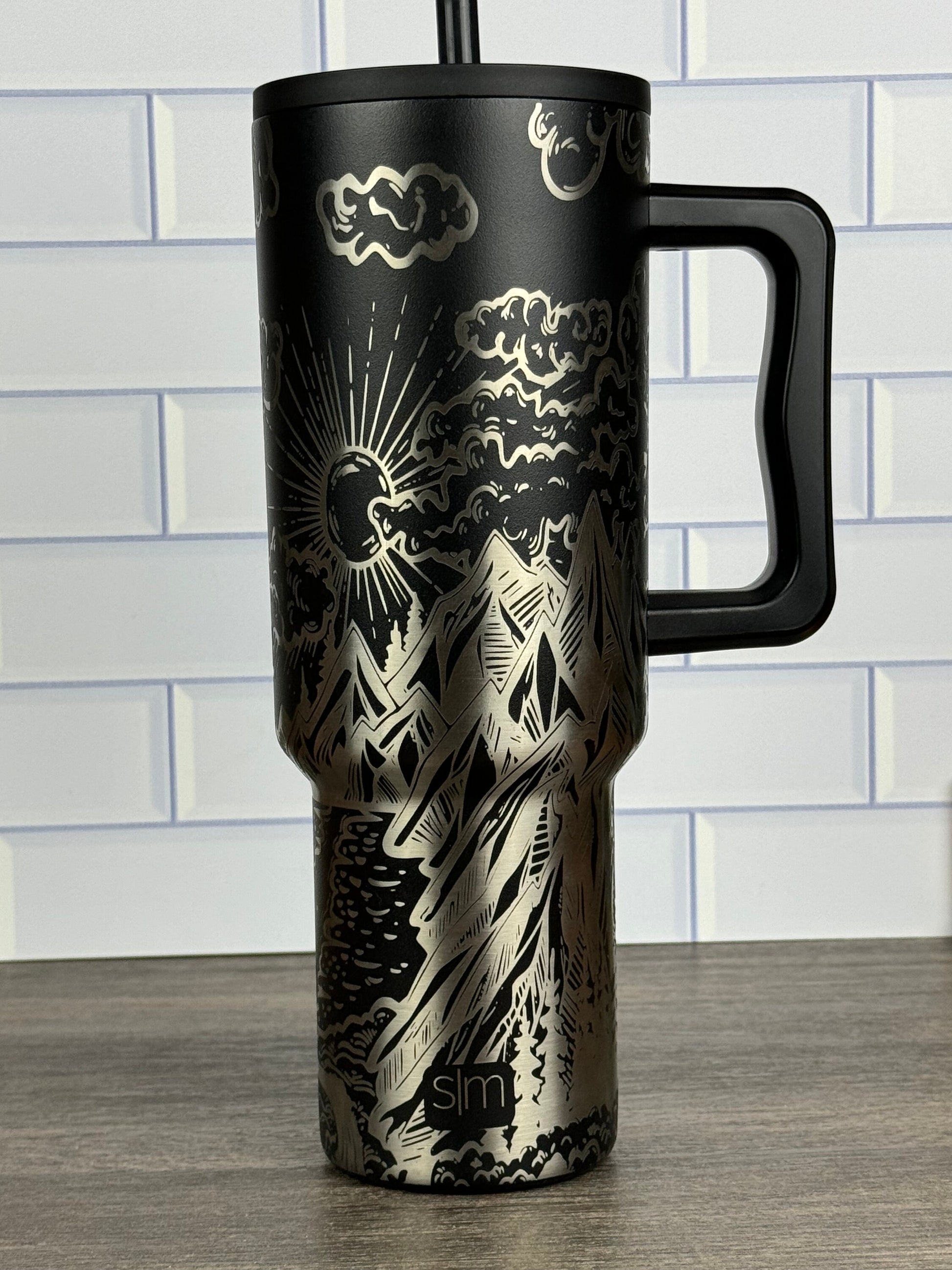 Engraved 40oz Simple Modern Trek Tumbler Nature Themed Design, Mountain Lover Cup, Camping Tumbler
