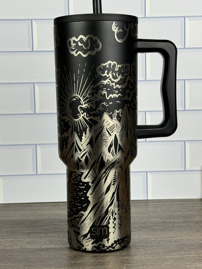Engraved 40oz Simple Modern Trek Tumbler Nature Themed Design, Mountain Lover Cup, Camping Tumbler