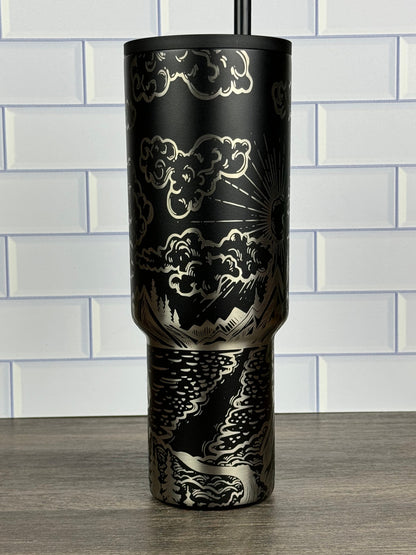Engraved 40oz Simple Modern Trek Tumbler Nature Themed Design, Mountain Lover Cup, Camping Tumbler