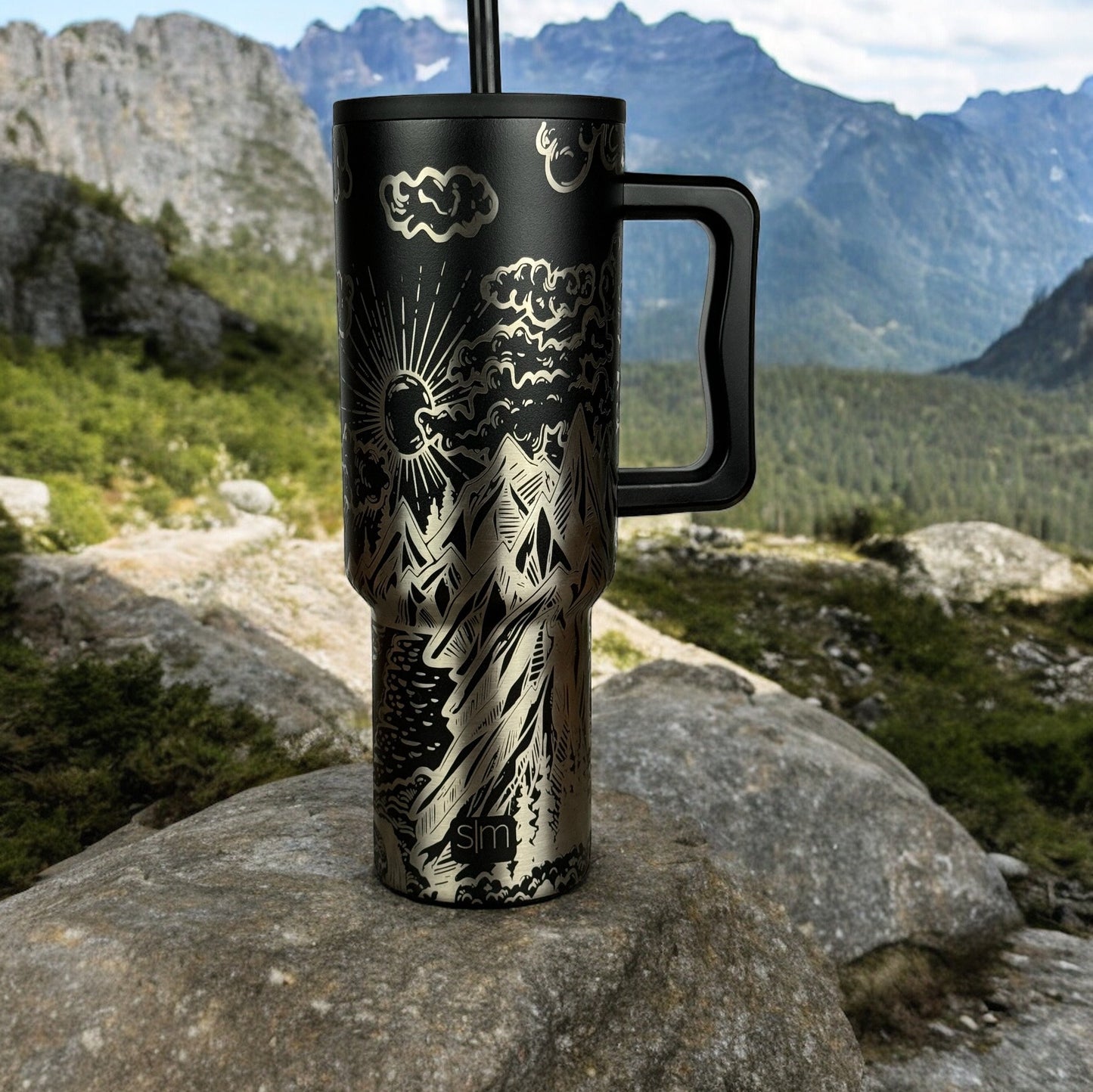 Engraved 40oz Simple Modern Trek Tumbler Nature Themed Design, Mountain Lover Cup, Camping Tumbler