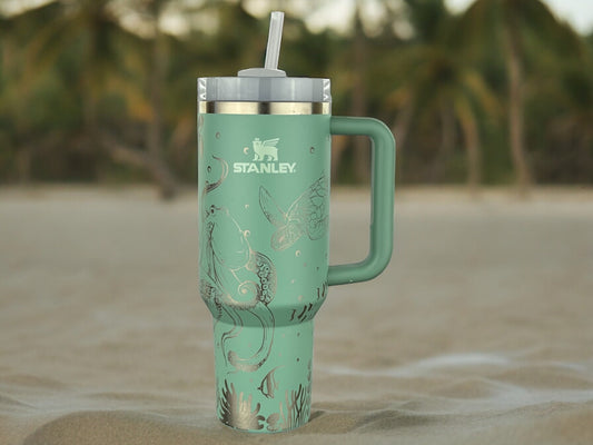 40oz Stanley Quencher Tumbler Sea Creatures, Octopus Tumbler, 360 full design, Engraved Gift for Her Stanley TikTok Cup