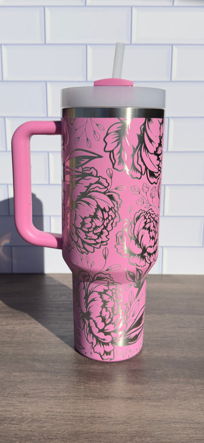40oz Stanley Quencher Tumbler Peony Flower Desing, Perfect Mother's Day Gift, Birthday Gift, Gift For Her
