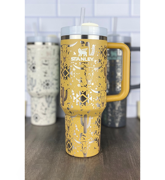 40oz Stanley Quencher Tumbler Western Aztec Design, Laser Engraved Gift for Her Stanley TikTok Cup, Mothers Day Gift