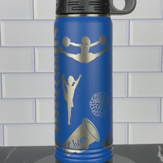 Personalized Cheerleading Water Bottle, Custom Laser Engraved 20oz Cheer Tumbler, Gift for Cheerleader, School Name Water Bottle