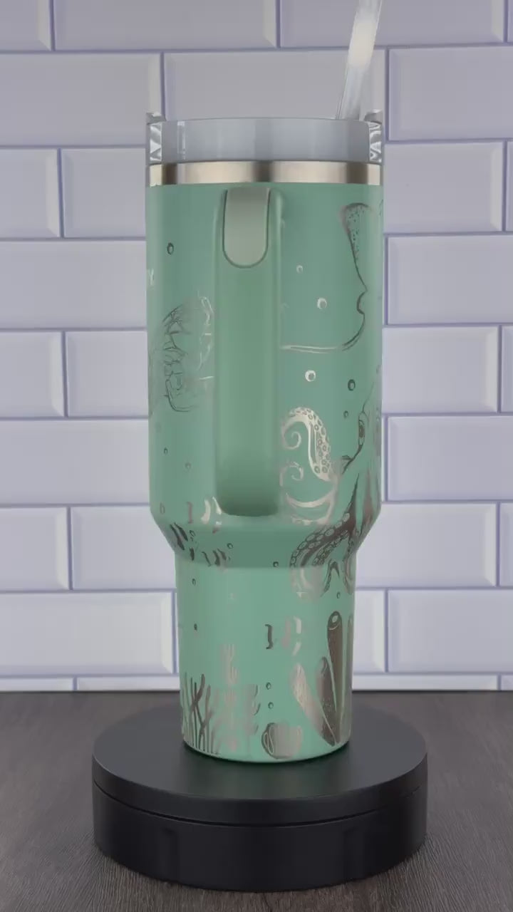 40oz Stanley Quencher Tumbler Sea Creatures, Octopus Tumbler, 360 full design, Engraved Gift for Her Stanley TikTok Cup