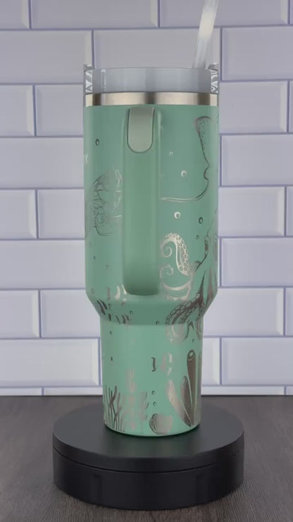 40oz Stanley Quencher Tumbler Sea Creatures, Octopus Tumbler, 360 full design, Engraved Gift for Her Stanley TikTok Cup