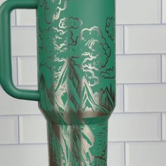 Engraved 40oz Stanley Quencher Tumbler - Nature Themed Design, Mountain Lover Tumbler, Camping Gift