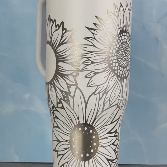 Sunflower 40oz Tumbler, Laser Engraved Tumbler - Floral design - Sunflower Design