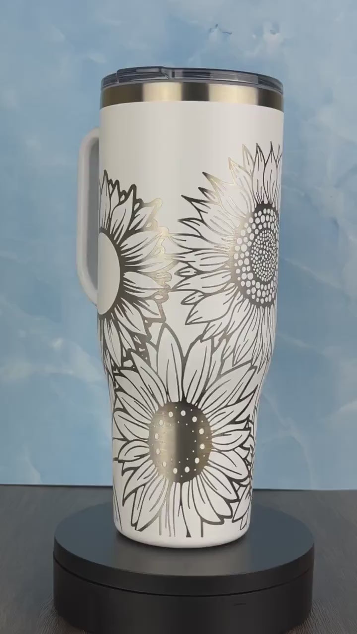 Sunflower 40oz Tumbler, Laser Engraved Tumbler - Floral design - Sunflower Design