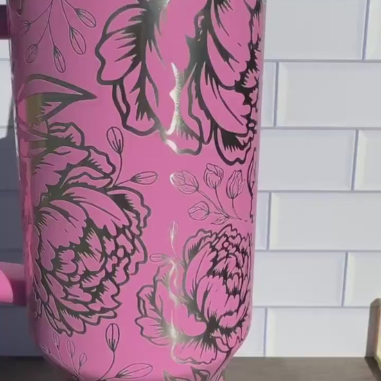 40oz Stanley Quencher Tumbler Peony Flower Desing, Perfect Mother's Day Gift,  Birthday Gift, Gift For Her