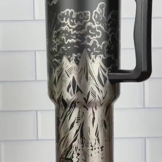Engraved 40oz Simple Modern Trek Tumbler Nature Themed Design, Mountain Lover Cup, Camping Tumbler
