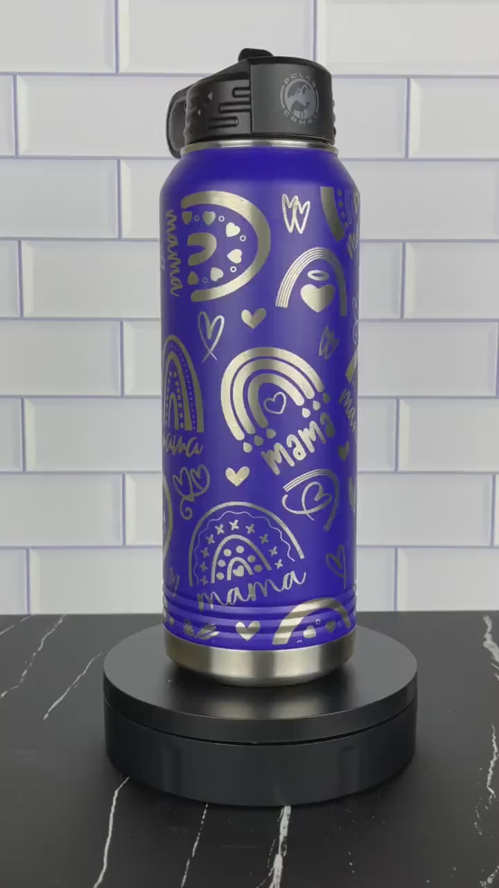 Rainbow Mama 32oz Water Bottle, Laser Engraved, Christmas Gift, Mothers Day Gift