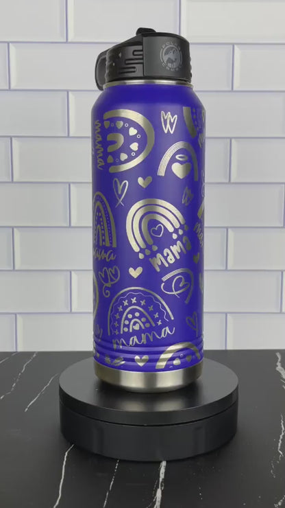 Rainbow Mama 32oz Water Bottle, Laser Engraved, Christmas Gift, Mothers Day Gift