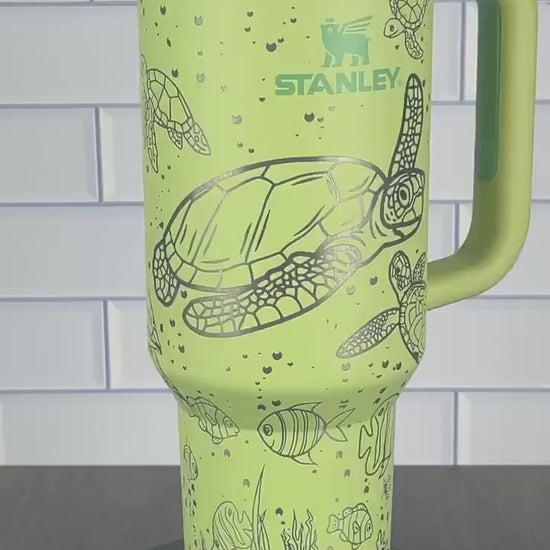 40oz Stanley Quencher Tumbler Under The Sea 360 Wrap Design, Sea Turtle Laser Engraved Gift for Her Stanley TikTok Cup