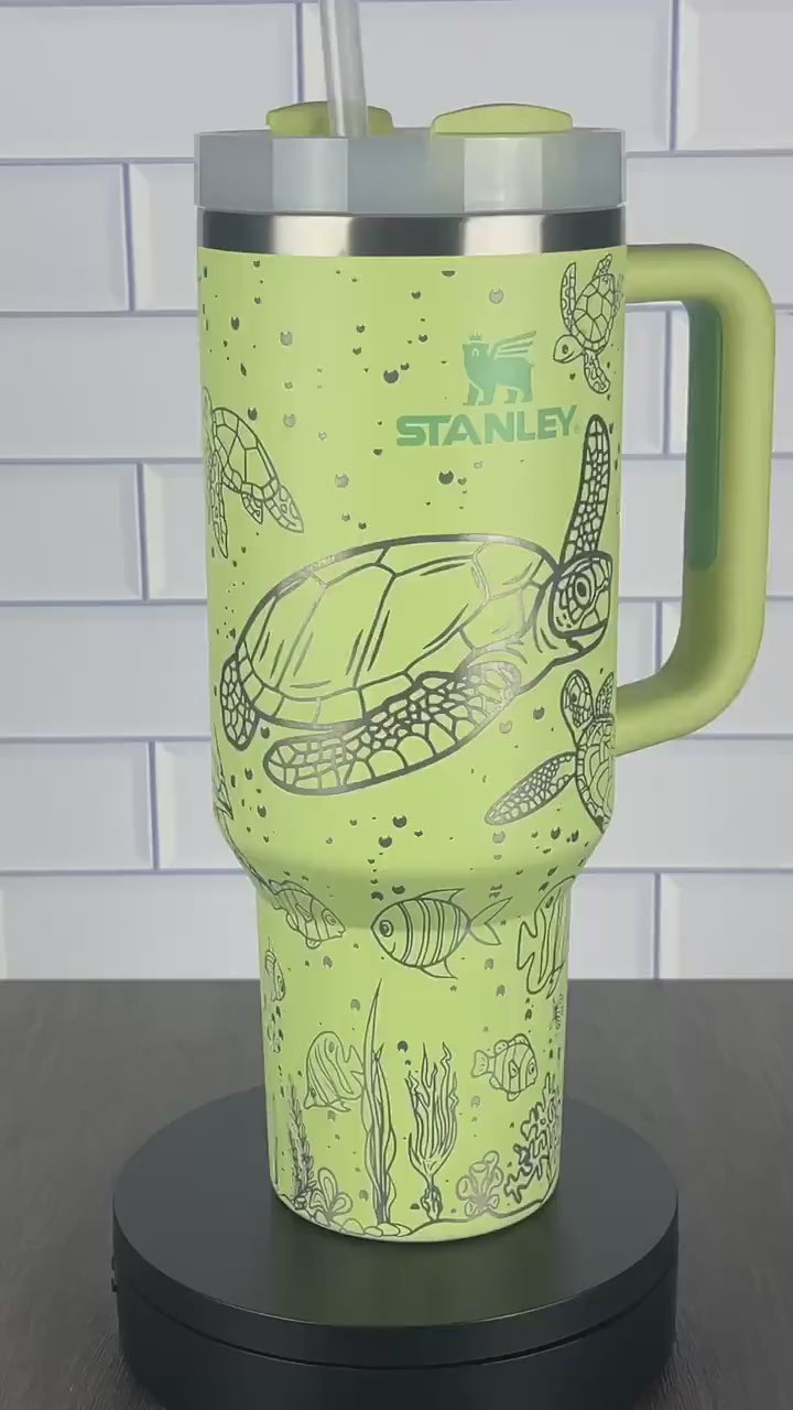 40oz Stanley Quencher Tumbler Under The Sea 360 Wrap Design, Sea Turtle Laser Engraved Gift for Her Stanley TikTok Cup