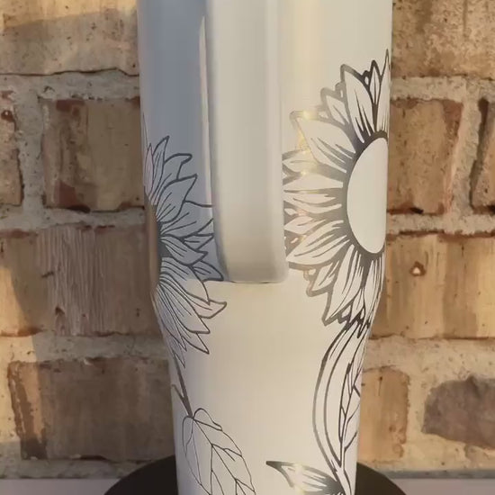 40oz Tumbler Laser Engraved Cup with Sunflower Design Flower 360 wrap Etched Travel Mug Gift for Her