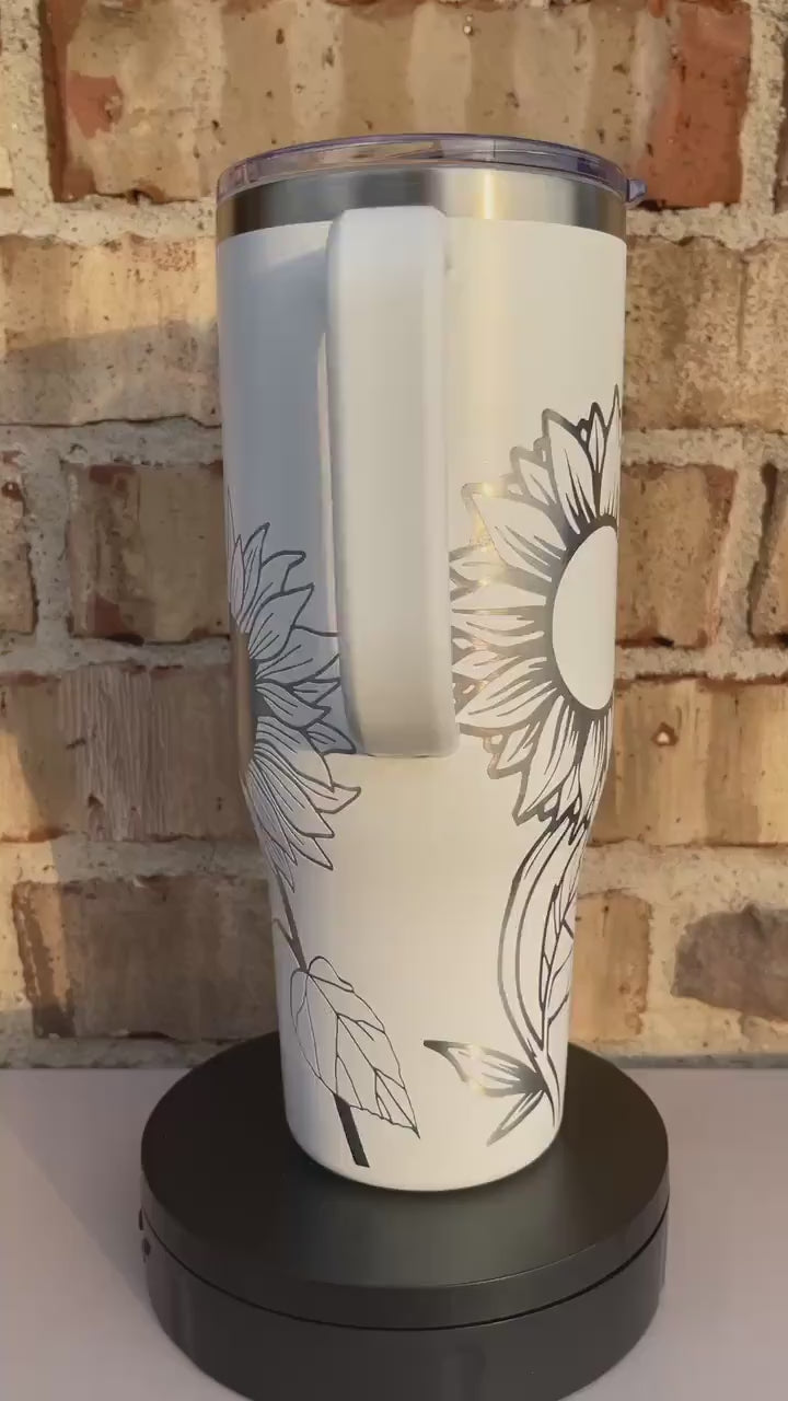 40oz Tumbler Laser Engraved Cup with Sunflower Design Flower 360 wrap Etched Travel Mug Gift for Her