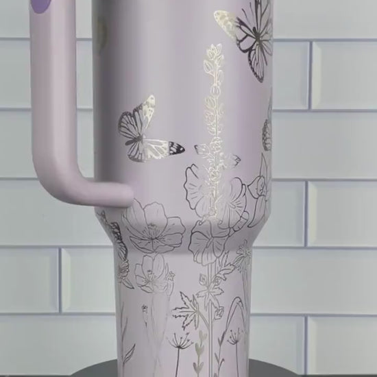 Stanley 40oz  Laser Engraved Quencher Butterfly Tumbler Gift for Her Stanley Sun Flower Garden Theme