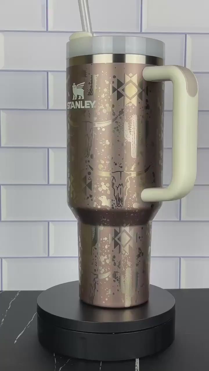 40oz Stanley Quencher Tumbler Western Aztec 360 Wrap Design, Laser Engraved Gift for Her Stanley TikTok Cup